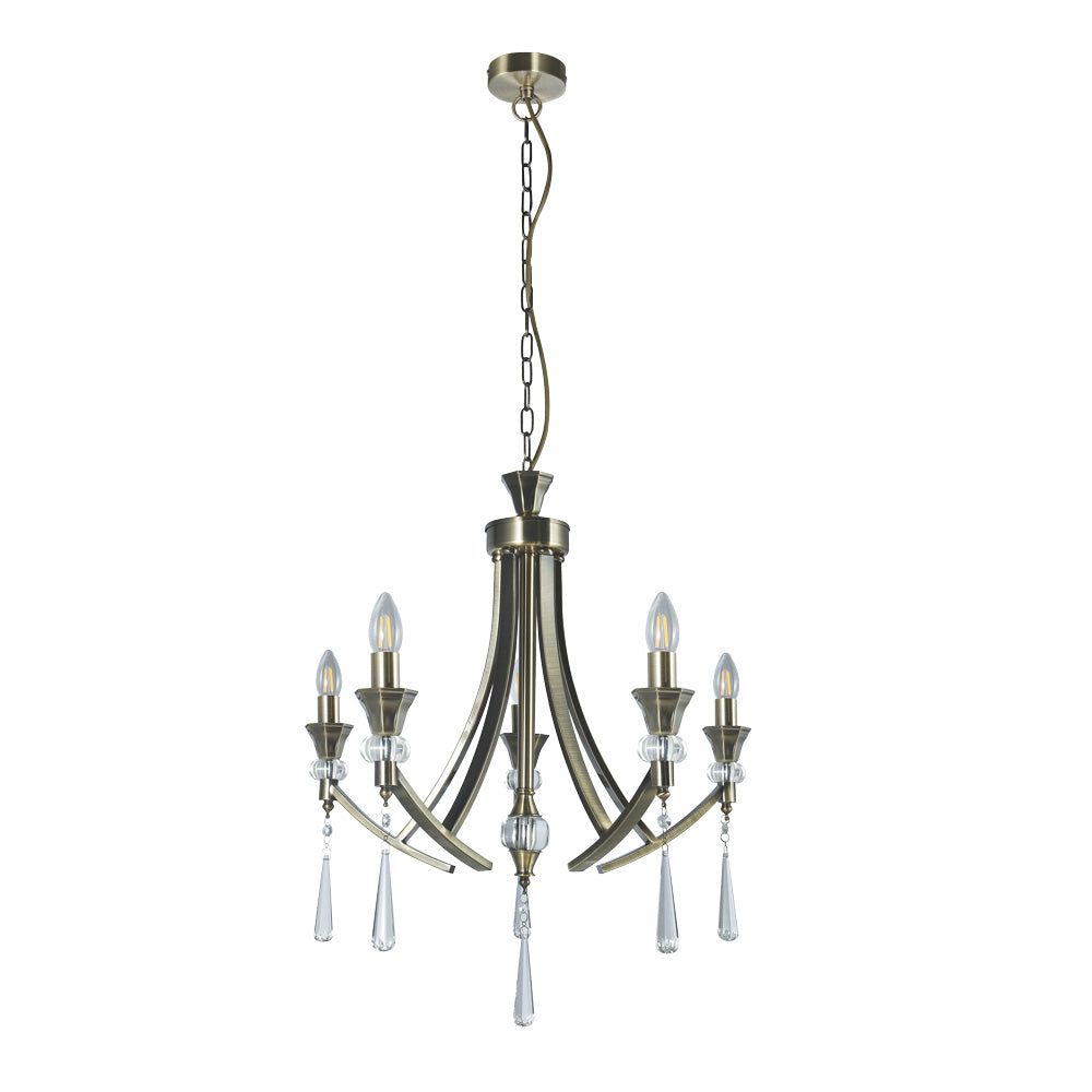 Sophia 5 Light Crystal Ceiling Light - Antique Brass  Finish