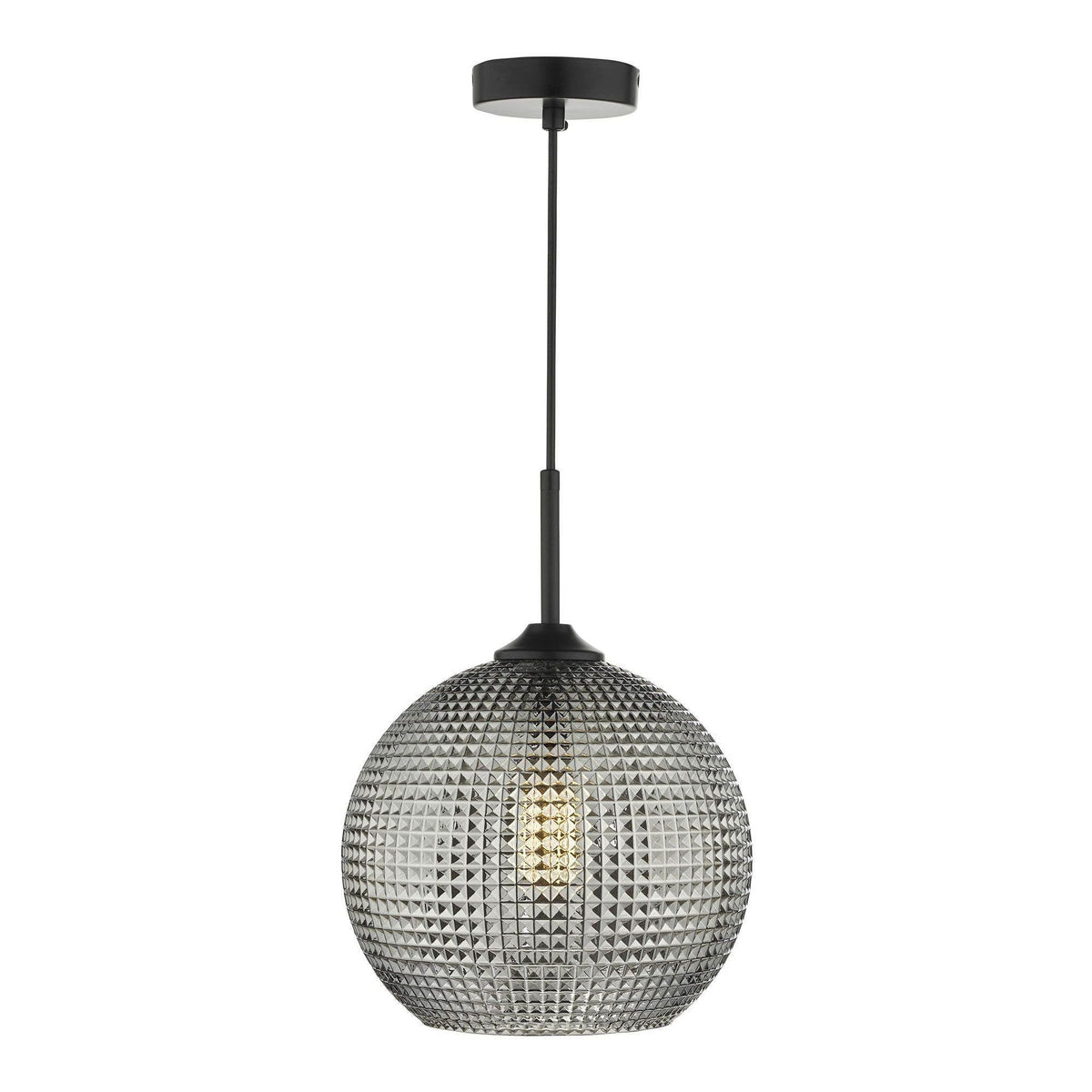 Dar Soren 1 Light Pendant Black And Smoked Textured Glass - Cusack Lighting