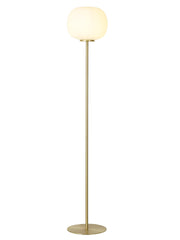 Sparta Medium Oval Ball Floor Lamp 1Lt E27 Satin Gold Base, Frosted White Glass Globe CLEARANCE