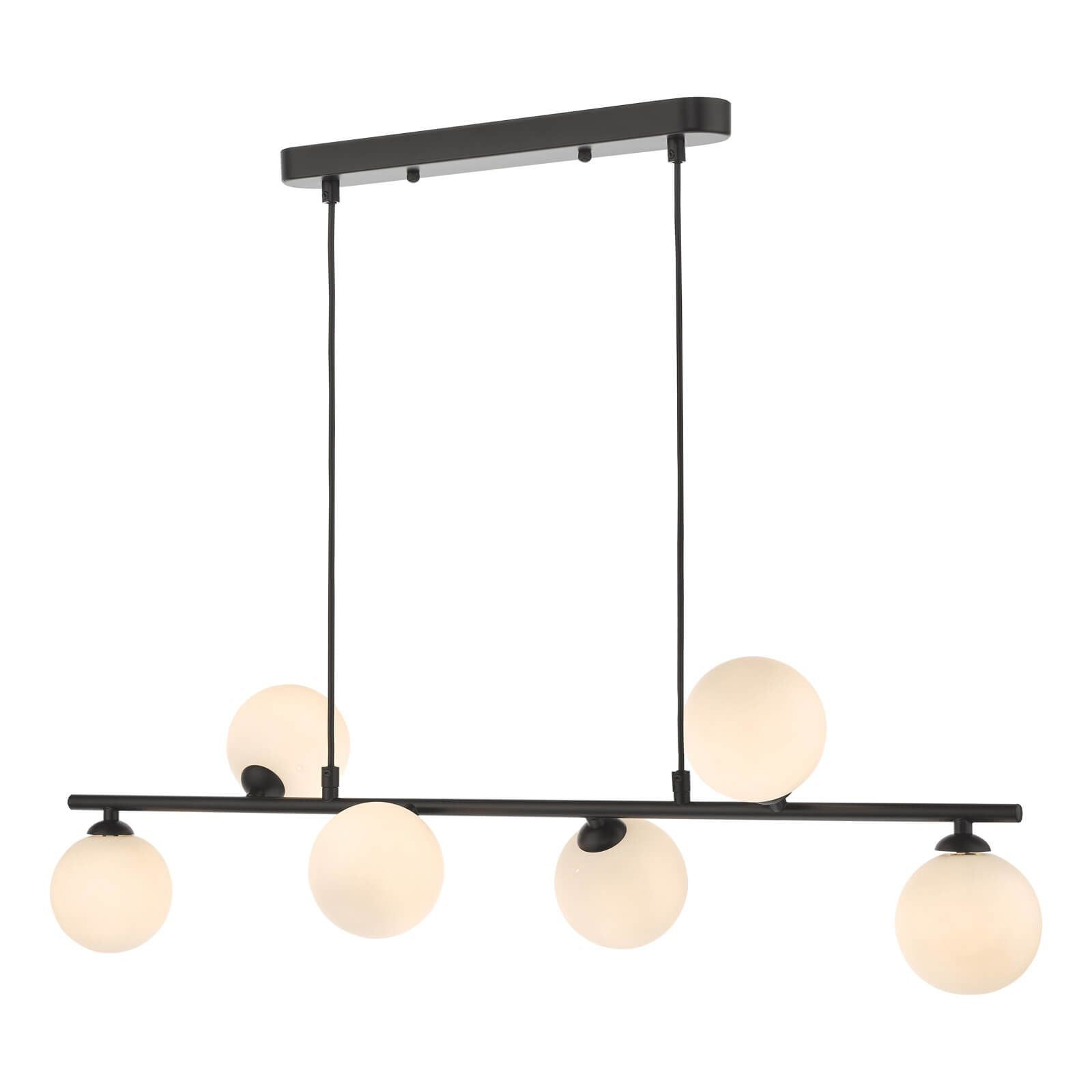 Spiral 6 Light Bar Pendant Matt Black/Polished Chrome-Finish Smoked/Opal-Glass - Cusack Lighting