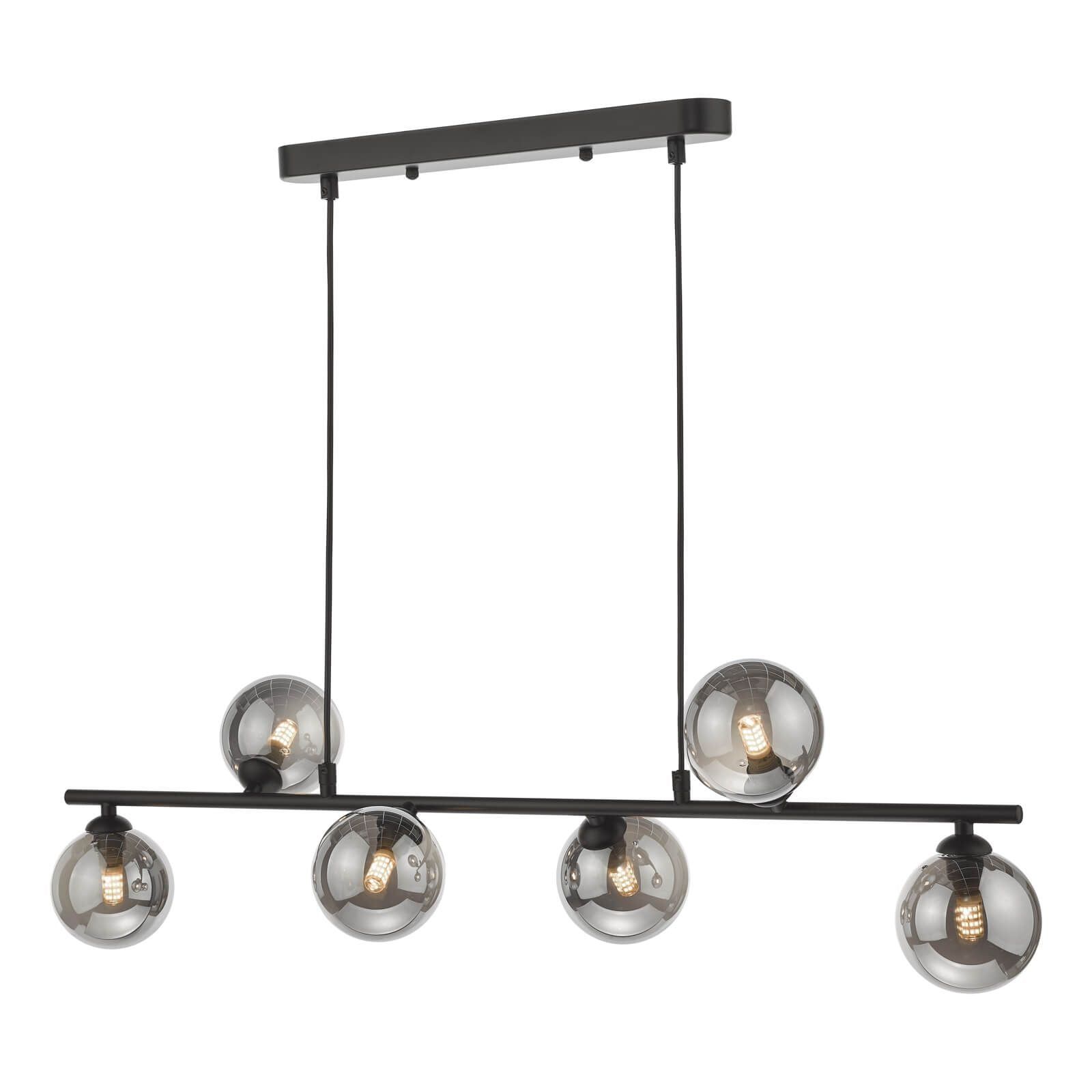 Spiral 6 Light Bar Pendant Matt Black/Polished Chrome-Finish Smoked/Opal-Glass - Cusack Lighting