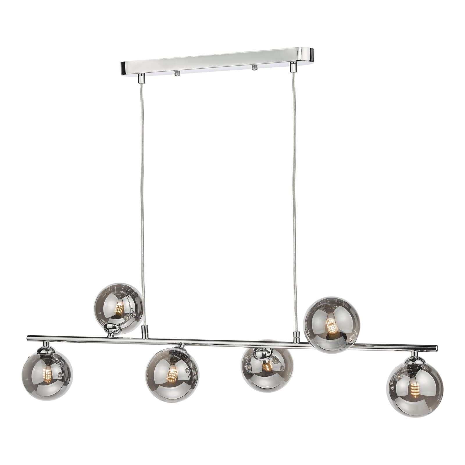Spiral 6 Light Bar Pendant Matt Black/Polished Chrome-Finish Smoked/Opal-Glass - Cusack Lighting