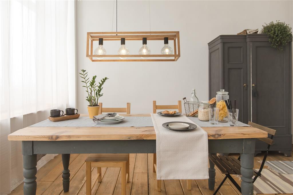 Square  4Lt Kitchen Light  - Natural Wood & Black Metal