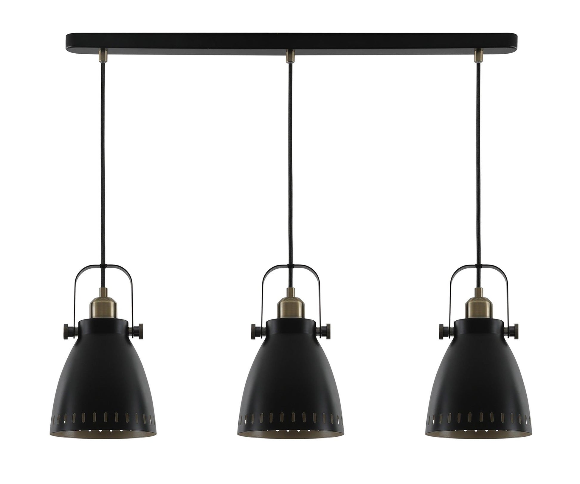 Stoke Linear Pendant, 3 x E27, Matt Black/Antique Brass/Khaki