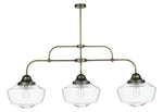 Stowe 3 light pendant in antique brass with clear/Opal/Smoked glass