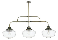 Stowe 3 light pendant in antique brass with clear/Opal/Smoked glass