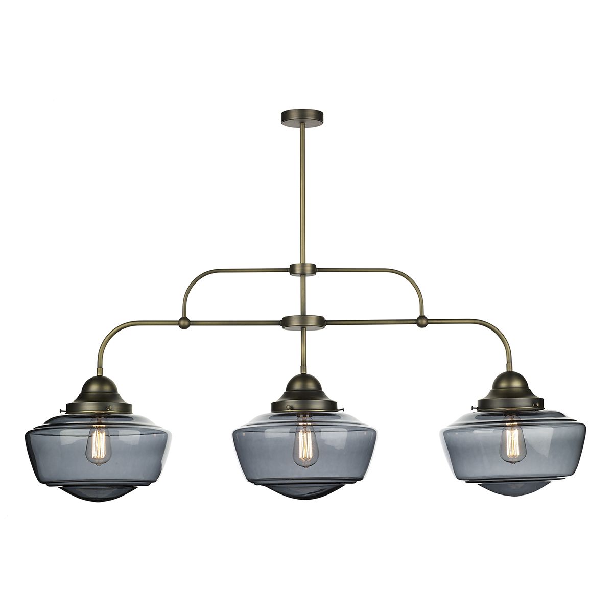 Stowe 3 light pendant in antique brass with clear/Opal/Smoked glass