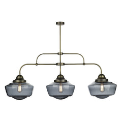 Stowe 3 light pendant in antique brass with clear/Opal/Smoked glass