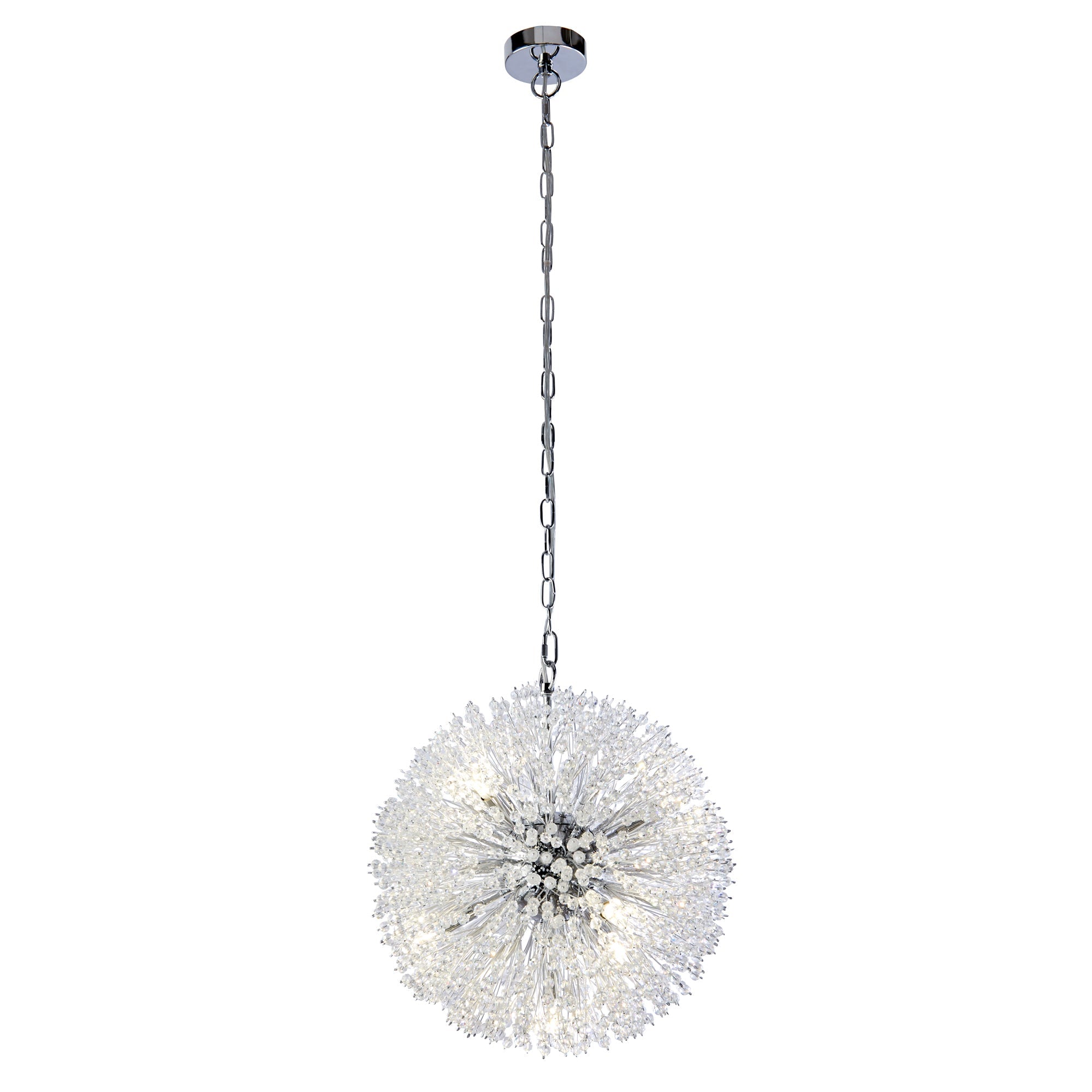 Sunburst 7lt Pendant - Chrome Metal & Glass Beads