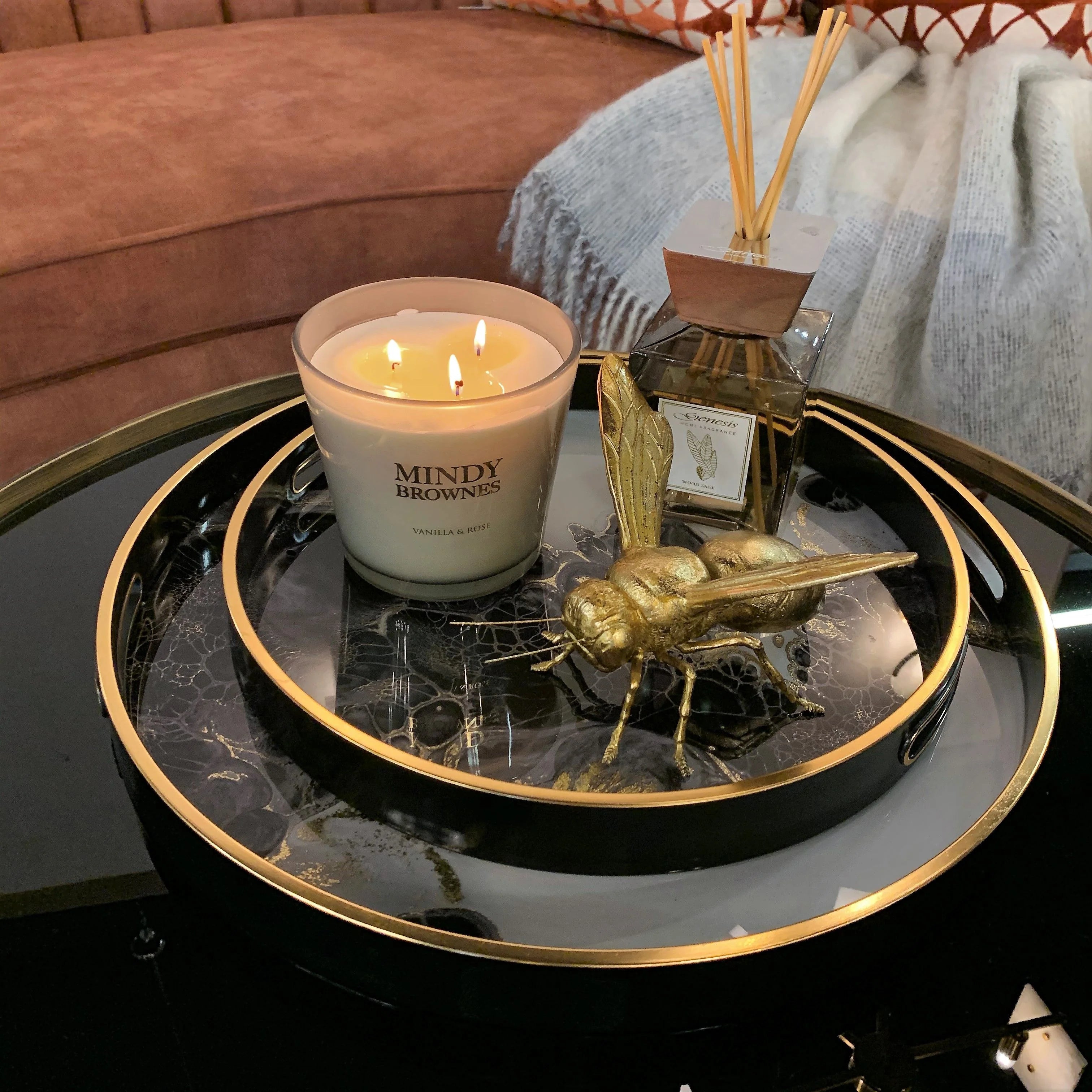 Mindy Brownes Palm Tree Tray - Gold & Black Finish