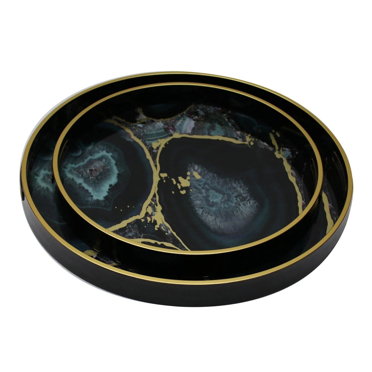 Midnight Glory Serving Tray Set of 2 - Gold & Black Finish