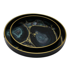 Midnight Glory Serving Tray Set of 2 - Gold & Black Finish