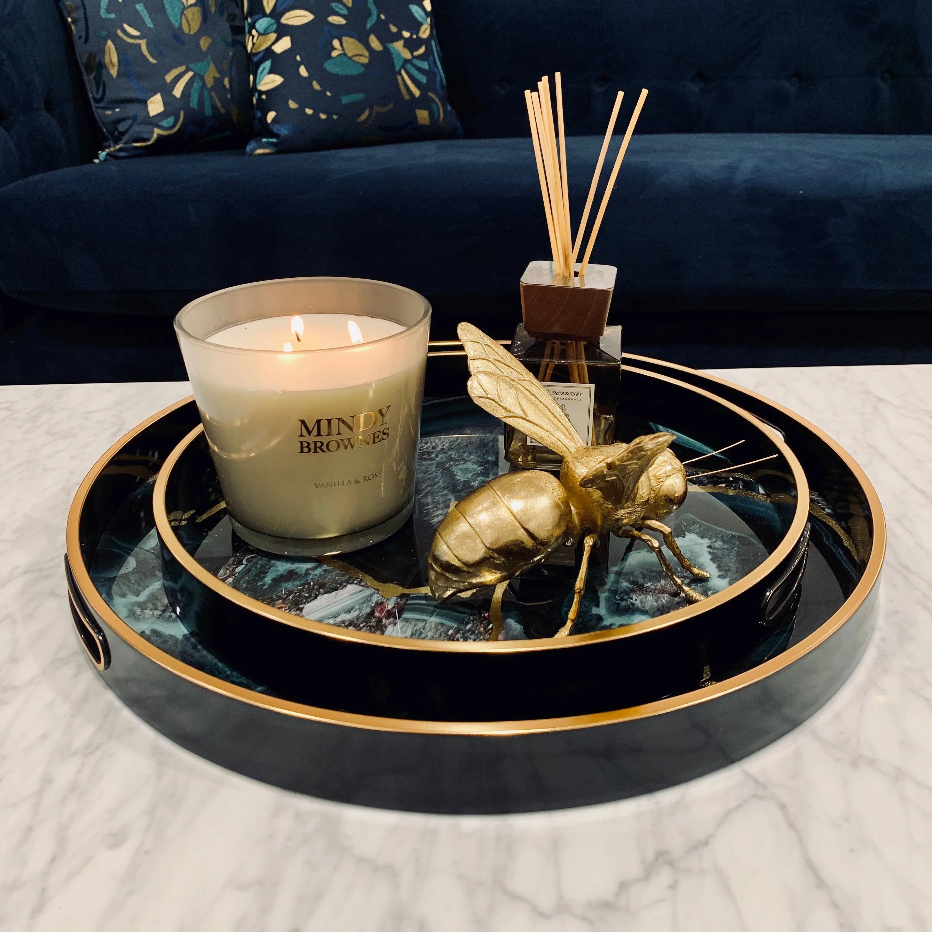 Midnight Glory Serving Tray Set of 2 - Gold & Black Finish