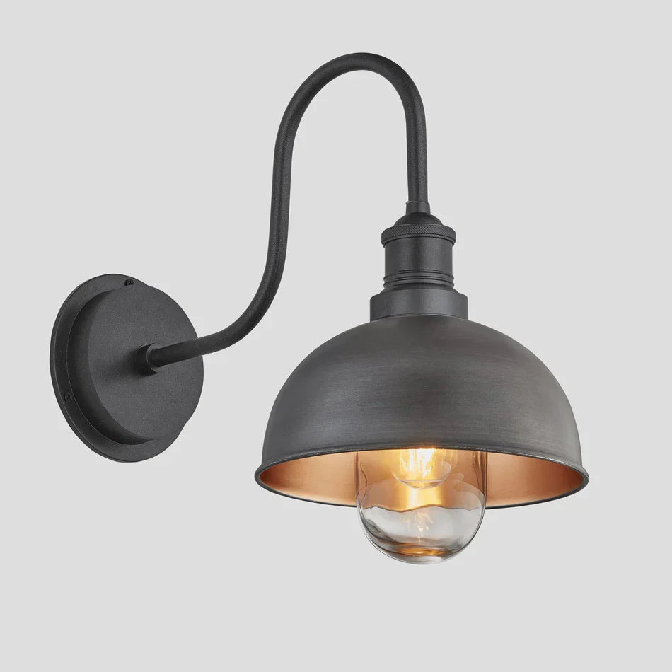 Swan Neck Outdoor Dome Wall Light IP65 - Various Finishes & Various Sizes