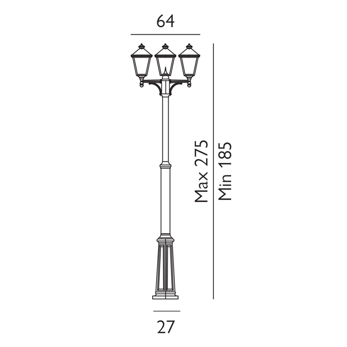 Turin 1/2/3Lt Lamp Post - Black IP54  E27