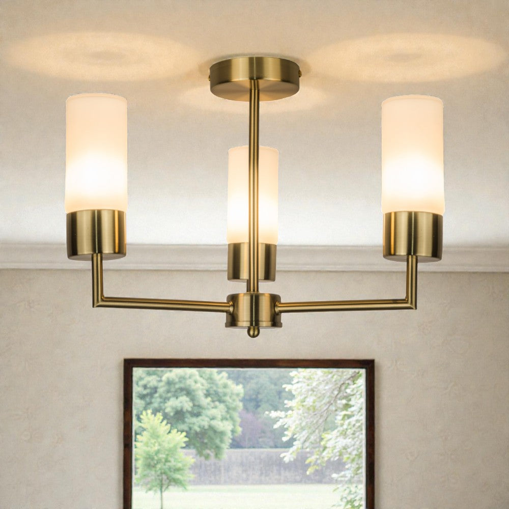 Talia 3/5Lt Bathroom Ceiling Light- Satin Brass/ Polished Chrome Finishes