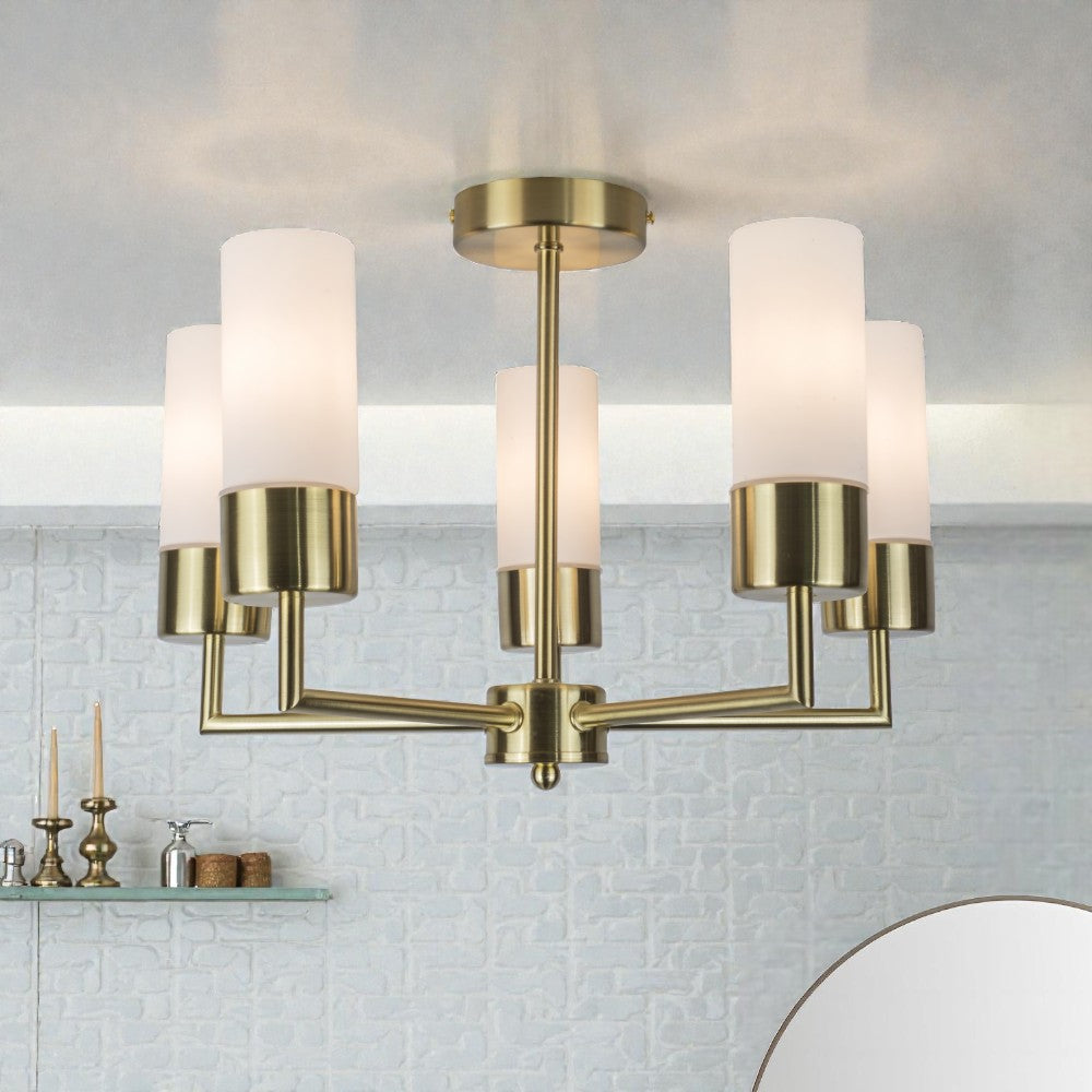 Talia 3/5Lt Bathroom Ceiling Light- Satin Brass/ Polished Chrome Finishes