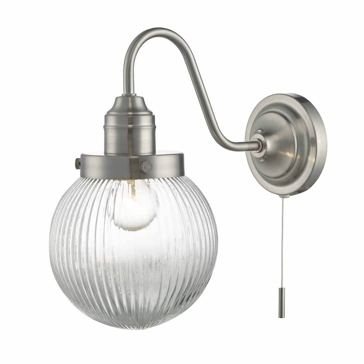 Dar Tamara Wall Light Satin Nickel & Ribbed Glass, Antique Brass - Cusack Lighting