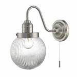 Dar Tamara Wall Light Satin Nickel & Ribbed Glass, Antique Brass - Cusack Lighting