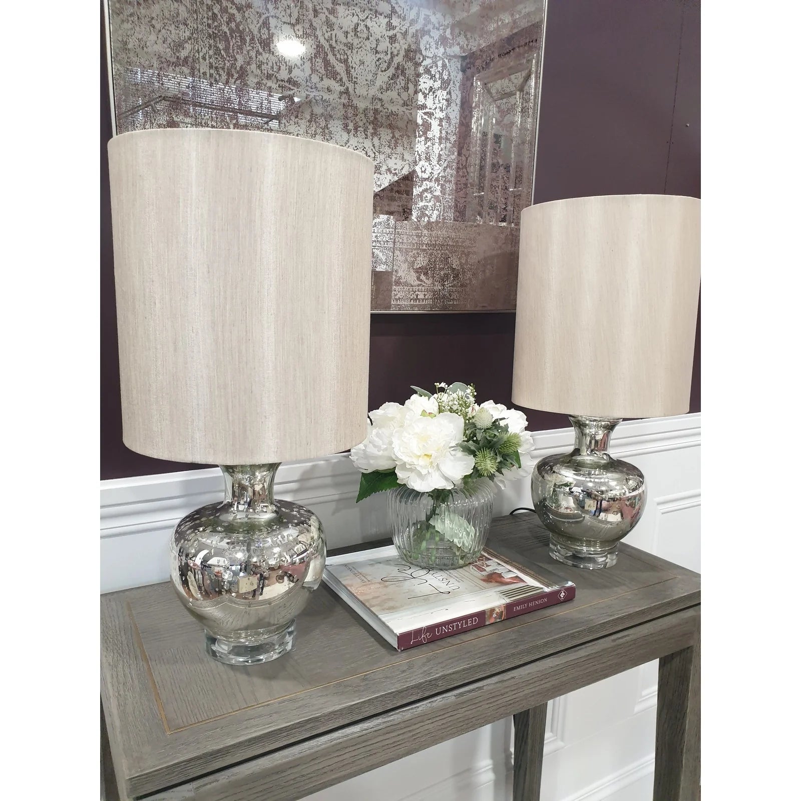 Tami Lamp Set of 2 - Mercury Glass with Silver & Crystal Finish