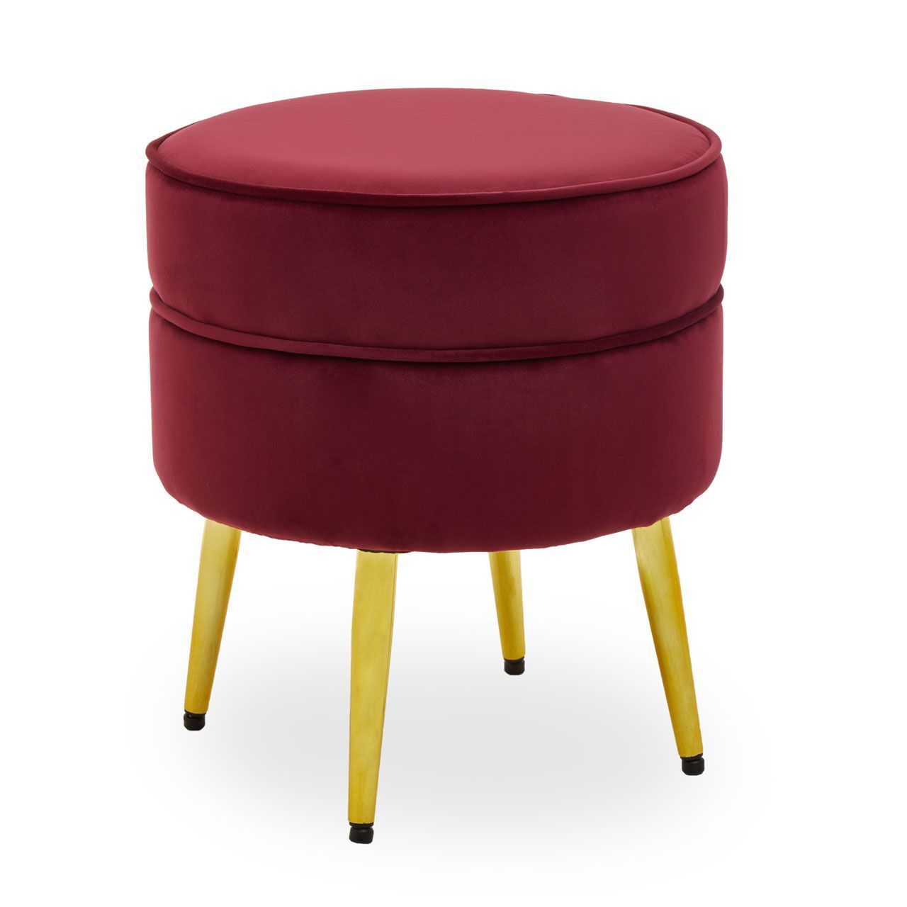 TAMRA ROUND VELVET GOLD LEG FOOTSTOOL - Gold & Wine Velvet Finish