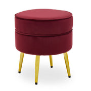 TAMRA ROUND VELVET GOLD LEG FOOTSTOOL - Gold & Wine Velvet Finish