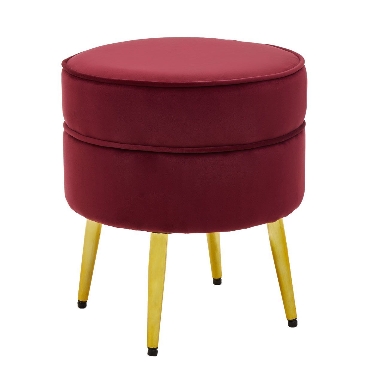 TAMRA ROUND VELVET GOLD LEG FOOTSTOOL - Gold & Wine Velvet Finish