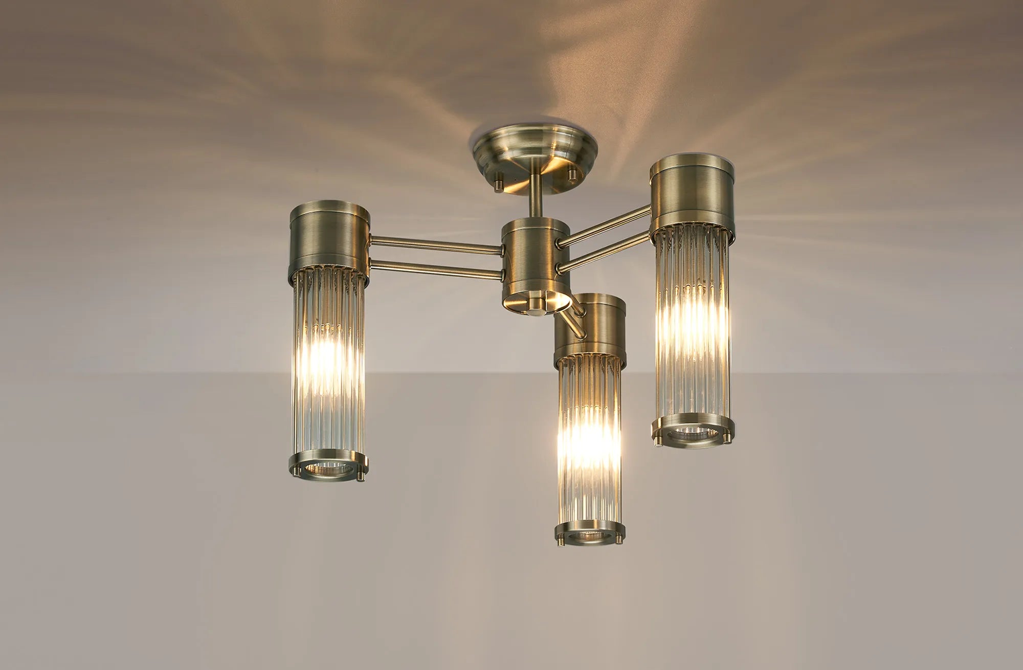 Gwen 3 Light Glass Rod Semi Flush, E14, IP44- Various Finishes