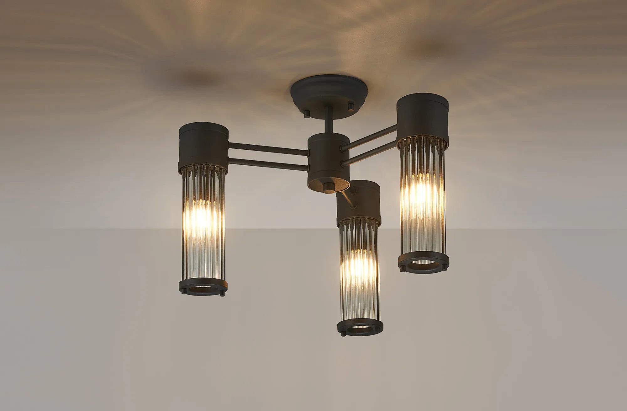 Gwen 3 Light Glass Rod Semi Flush, E14, IP44- Various Finishes