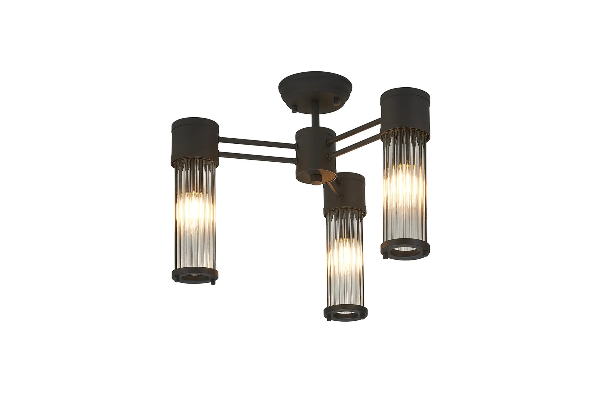 Gwen 3 Light Glass Rod Semi Flush, E14, IP44- Various Finishes