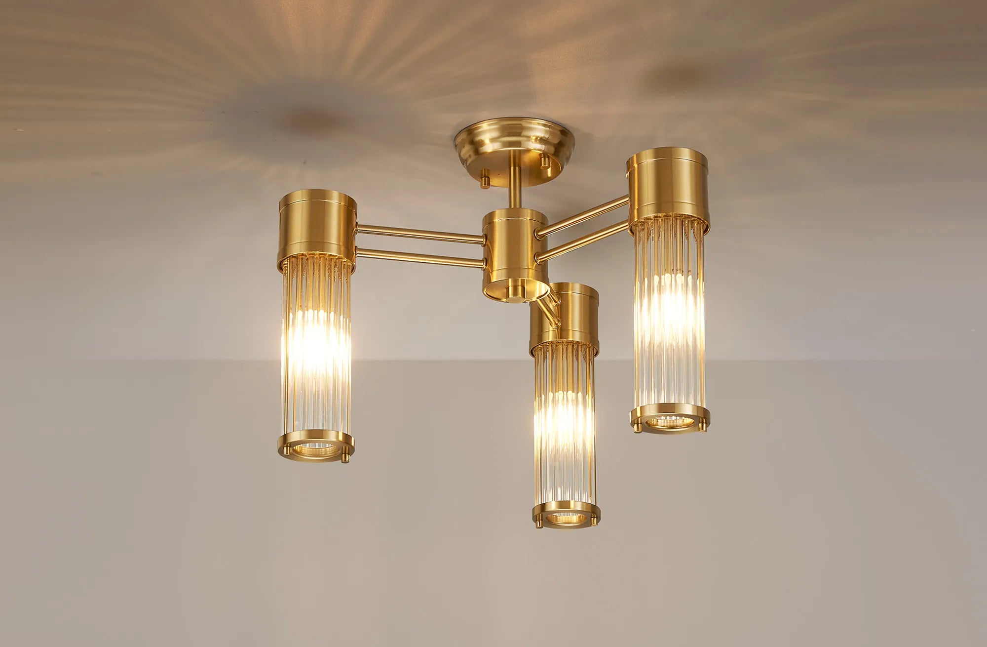 Gwen 3 Light Glass Rod Semi Flush, E14, IP44- Various Finishes