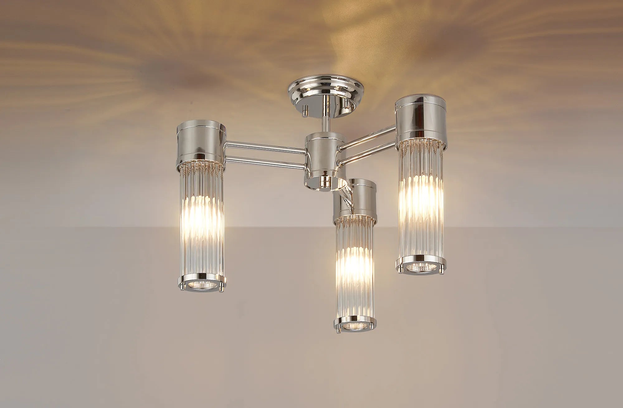 Gwen 3 Light Glass Rod Semi Flush, E14, IP44- Various Finishes