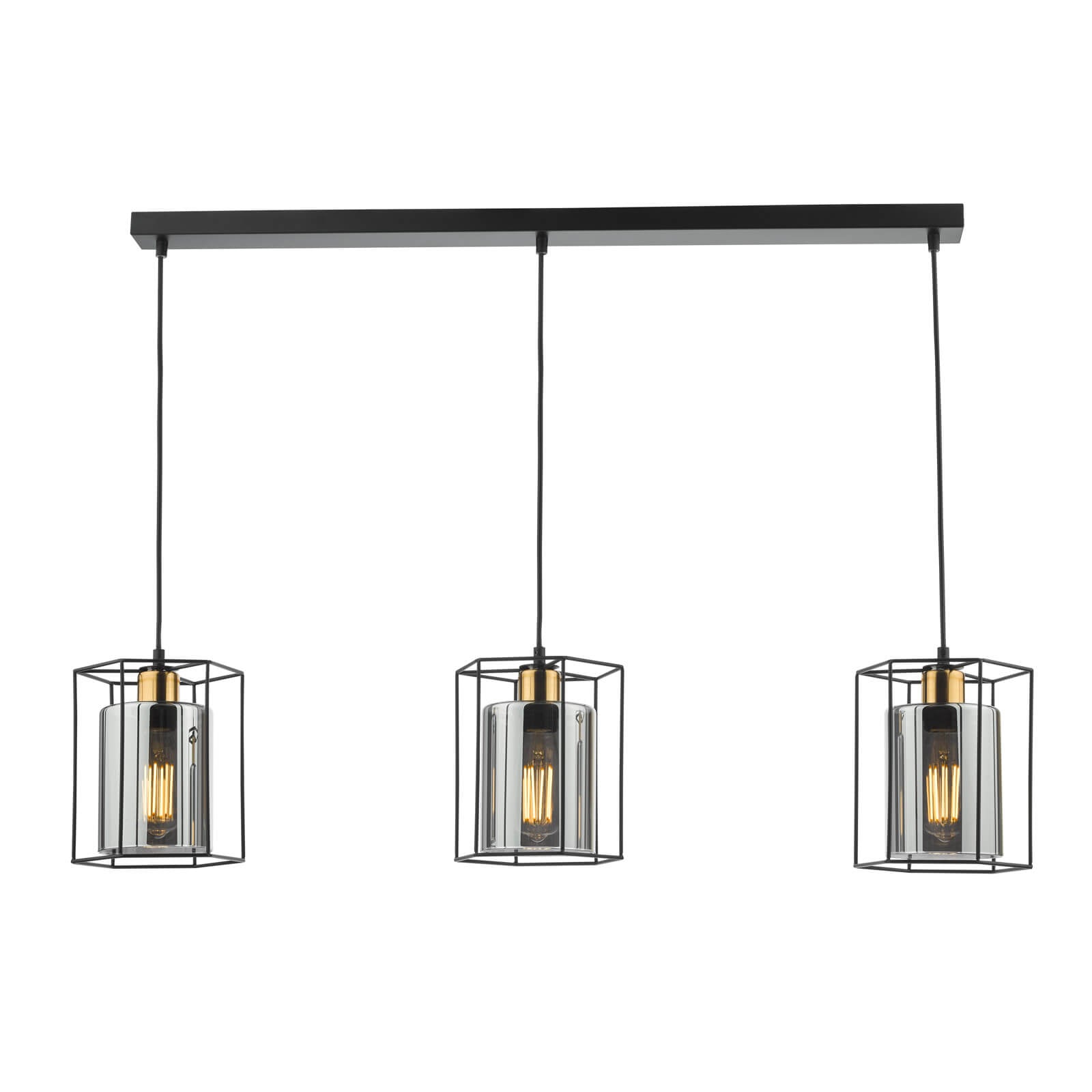 Tatum 3 Light Kitchen Light Matt Black and Smoked Glass