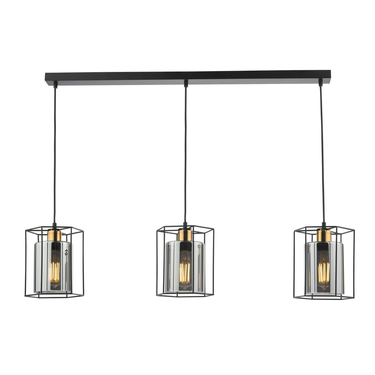 Tatum 3 Light Kitchen Light Matt Black and Smoked Glass