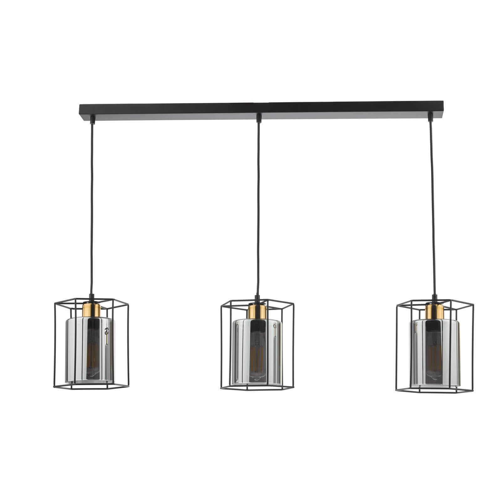 Tatum 3 Light Kitchen Light Matt Black and Smoked Glass