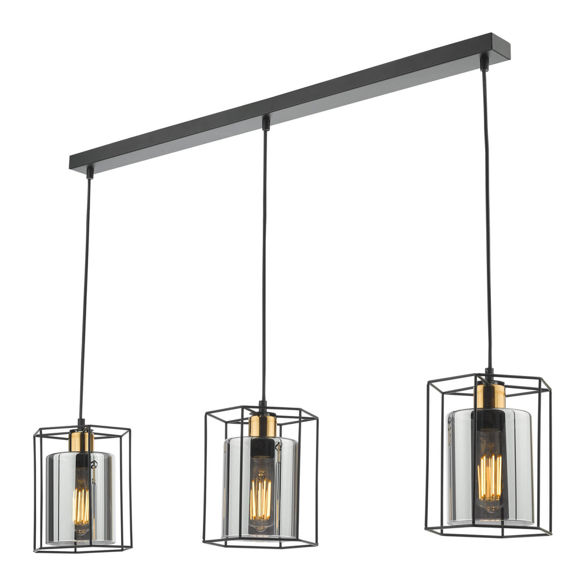 Tatum 3 Light Kitchen Light Matt Black and Smoked Glass