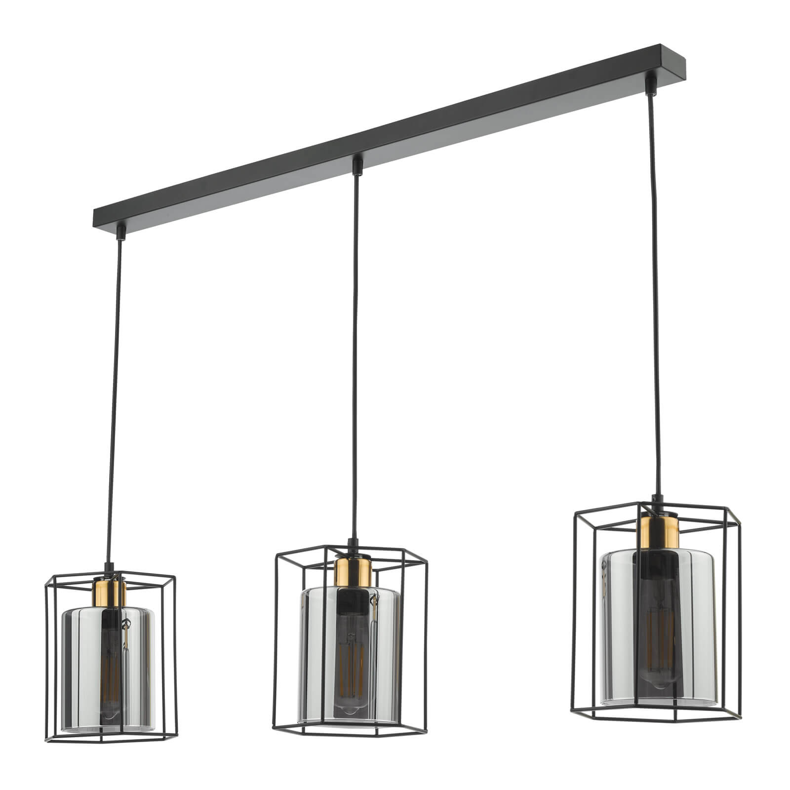 Tatum 3 Light Kitchen Light Matt Black and Smoked Glass