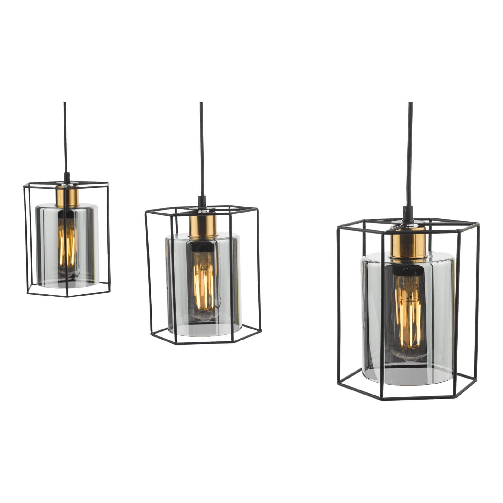 Tatum 3 Light Kitchen Light Matt Black and Smoked Glass