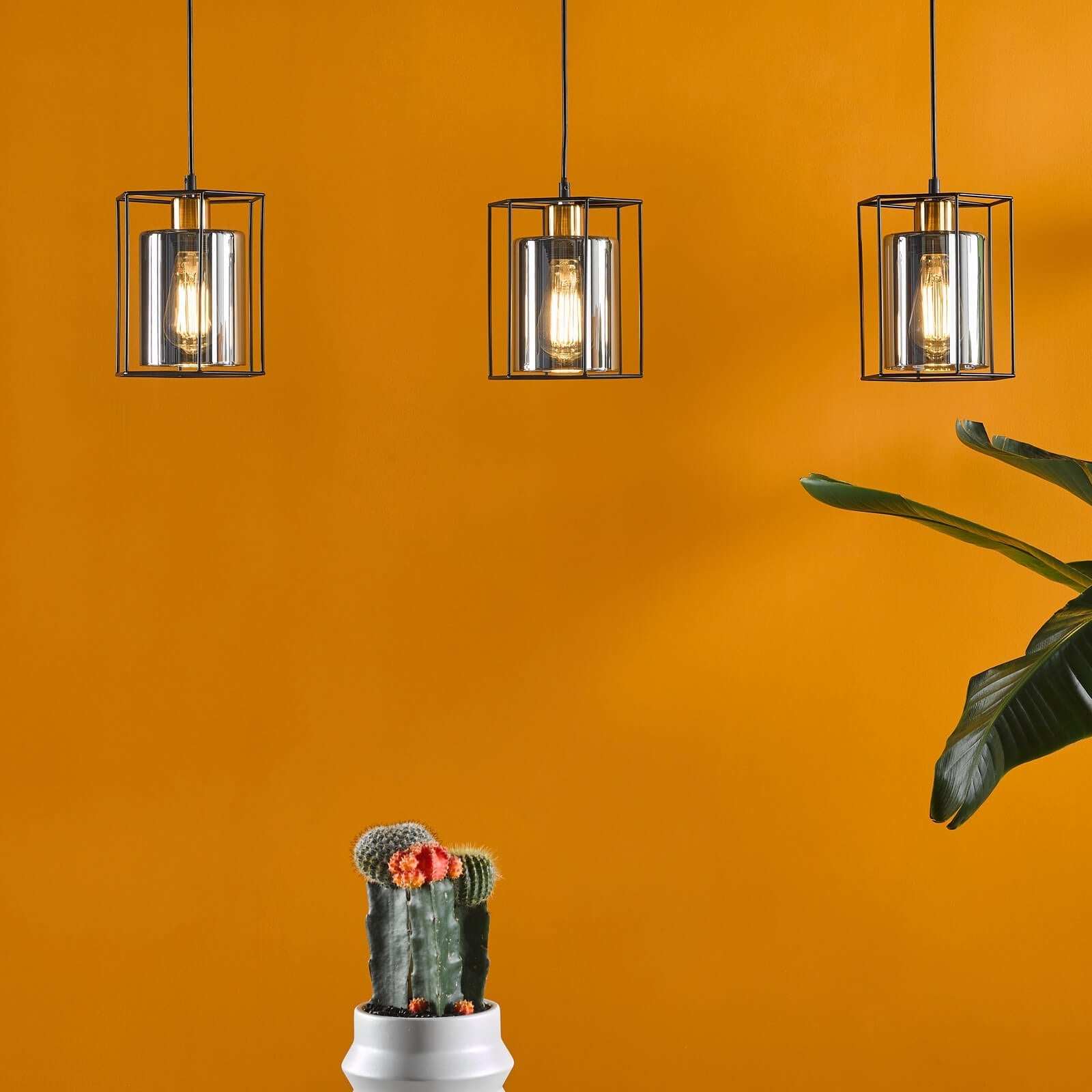 Tatum 3 Light Kitchen Light Matt Black and Smoked Glass