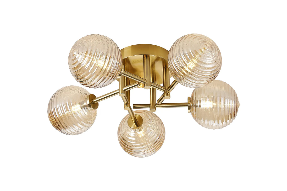 Reagan 5Lt Semi Flush - Brass & Amber