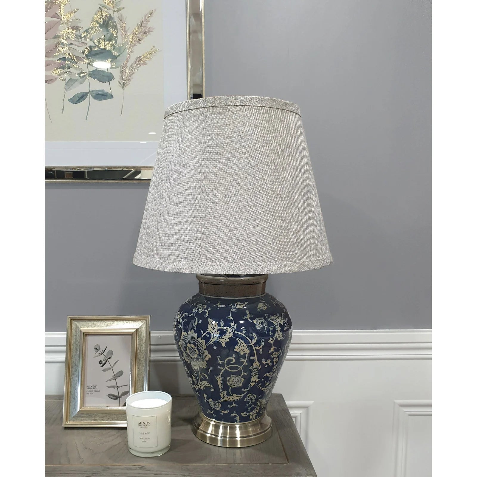 Tessa Lamp - Blue Ceramic Floral & Brass Finish