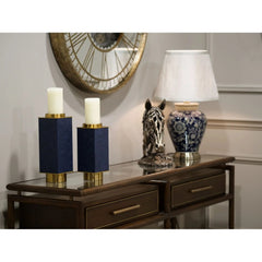 Tessa Lamp - Blue Ceramic Floral & Brass Finish