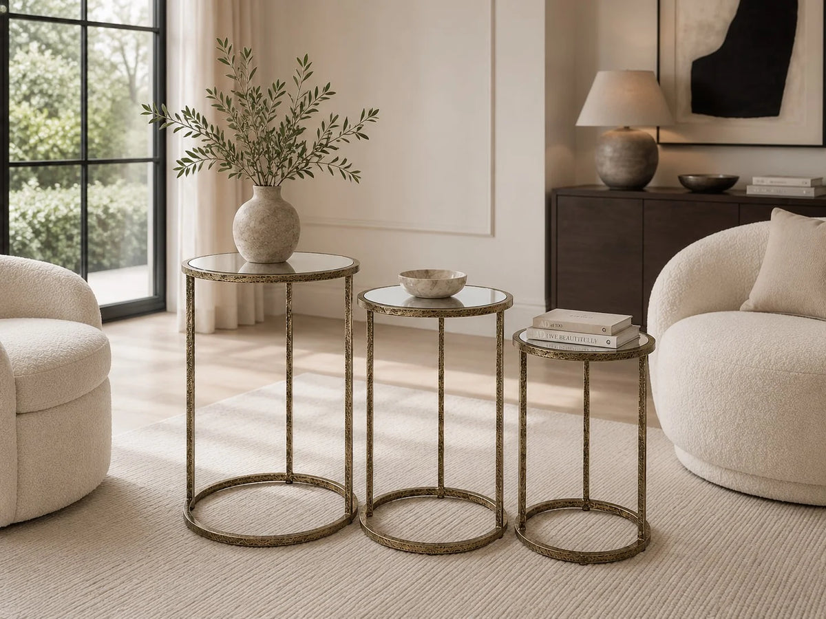 Mirror Top Nest of Tables S/3