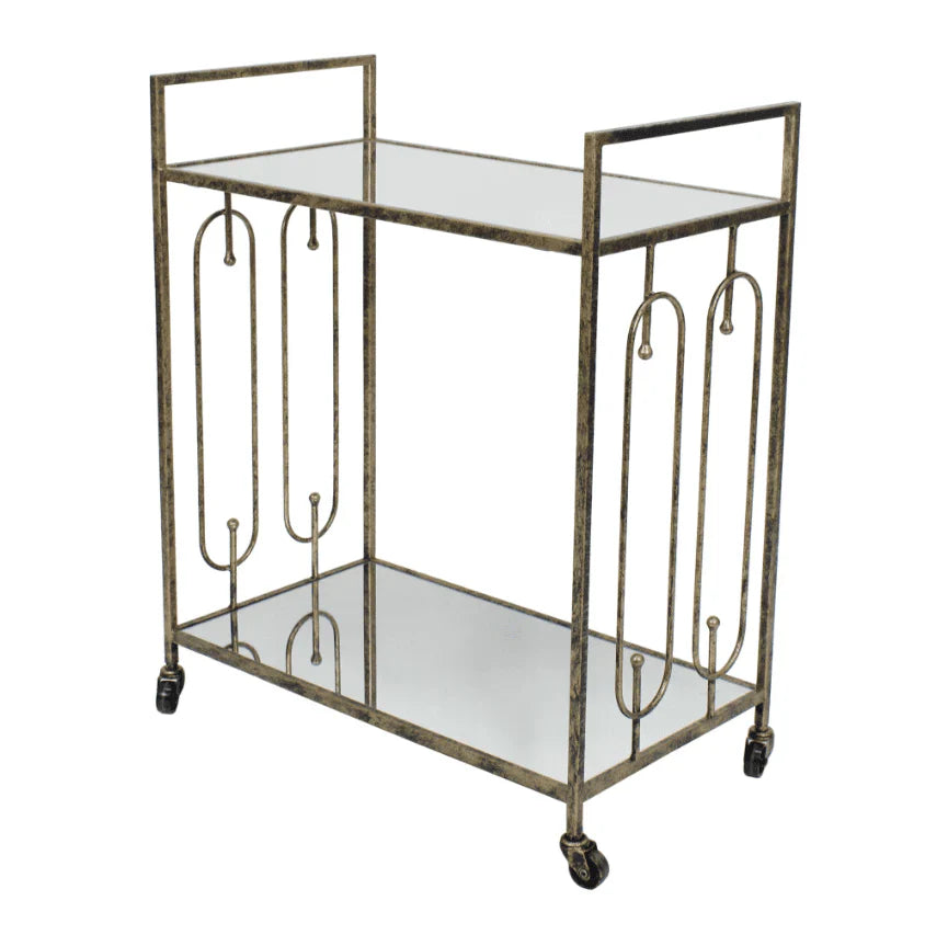 Estela Drinks Trolley - Distressed Gold & Mirrored Top Finish