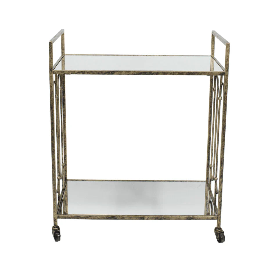 Estela Drinks Trolley - Distressed Gold & Mirrored Top Finish