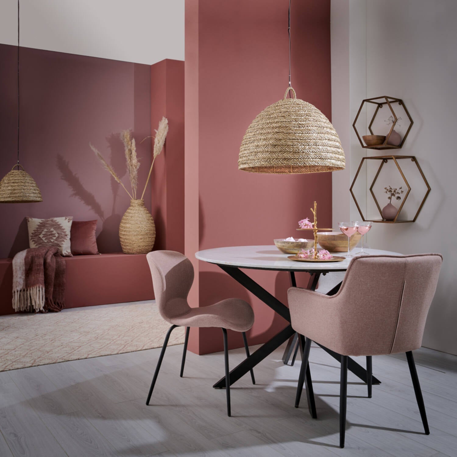 Tomochi Dining Table - White Marble Top & Black Finish