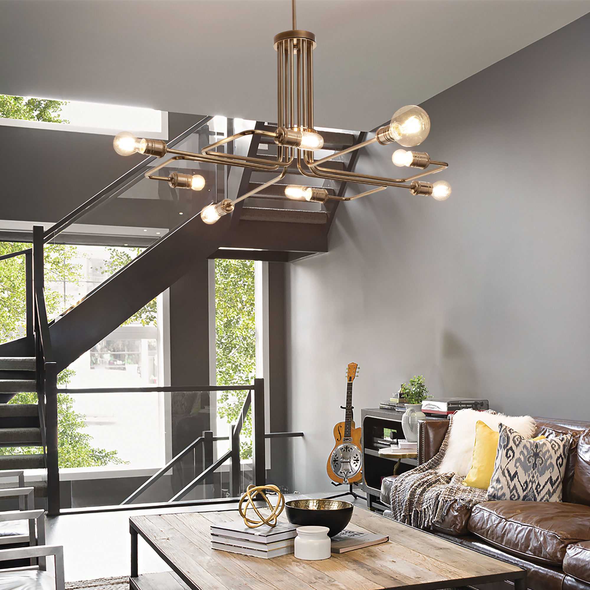 Triumph Centre Ceiling Light - Black/Brass Finish - Cusack Lighting