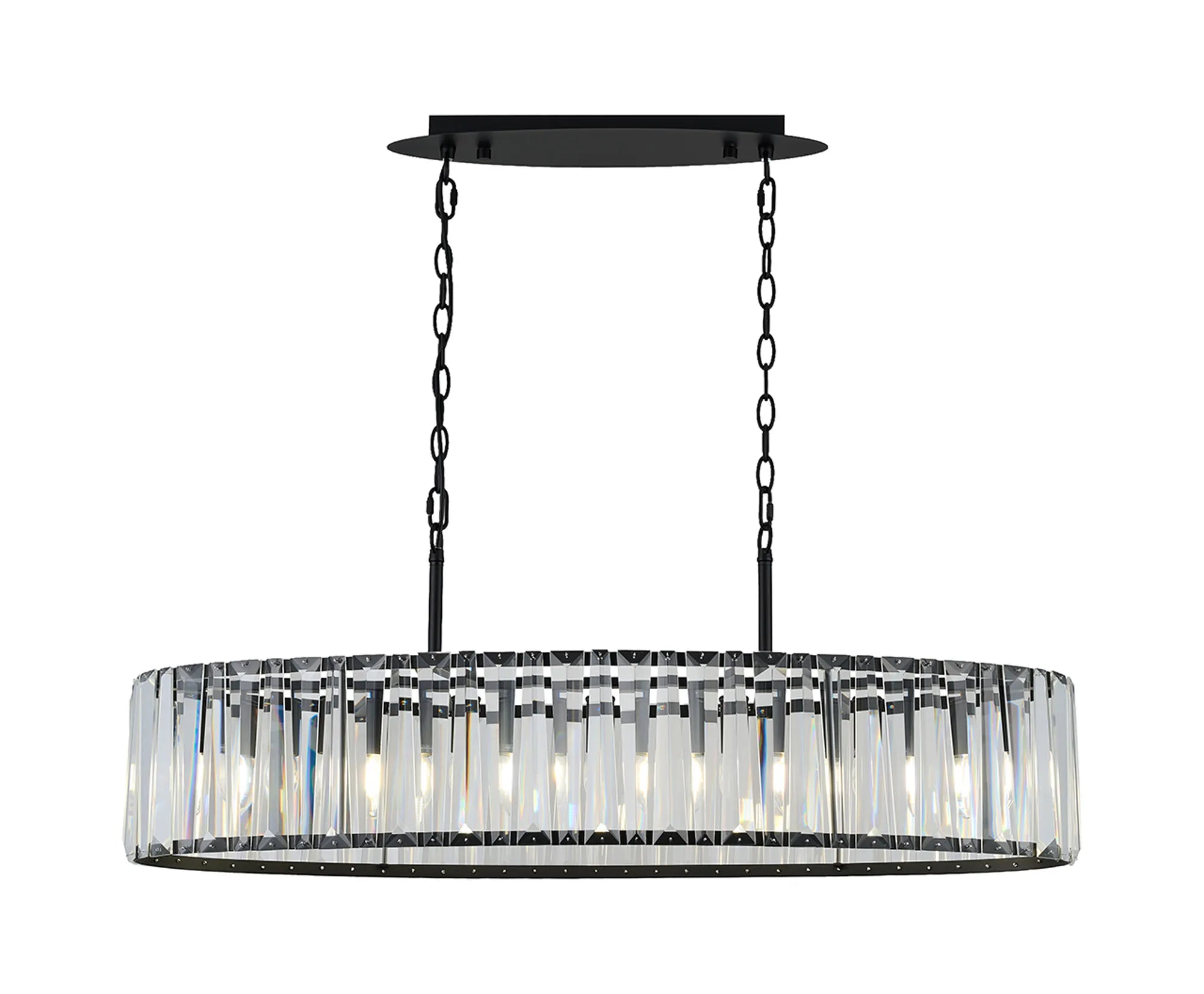 Tudor Crystal Linear Chandelier- Black/ Brass/ Nickel Finishes