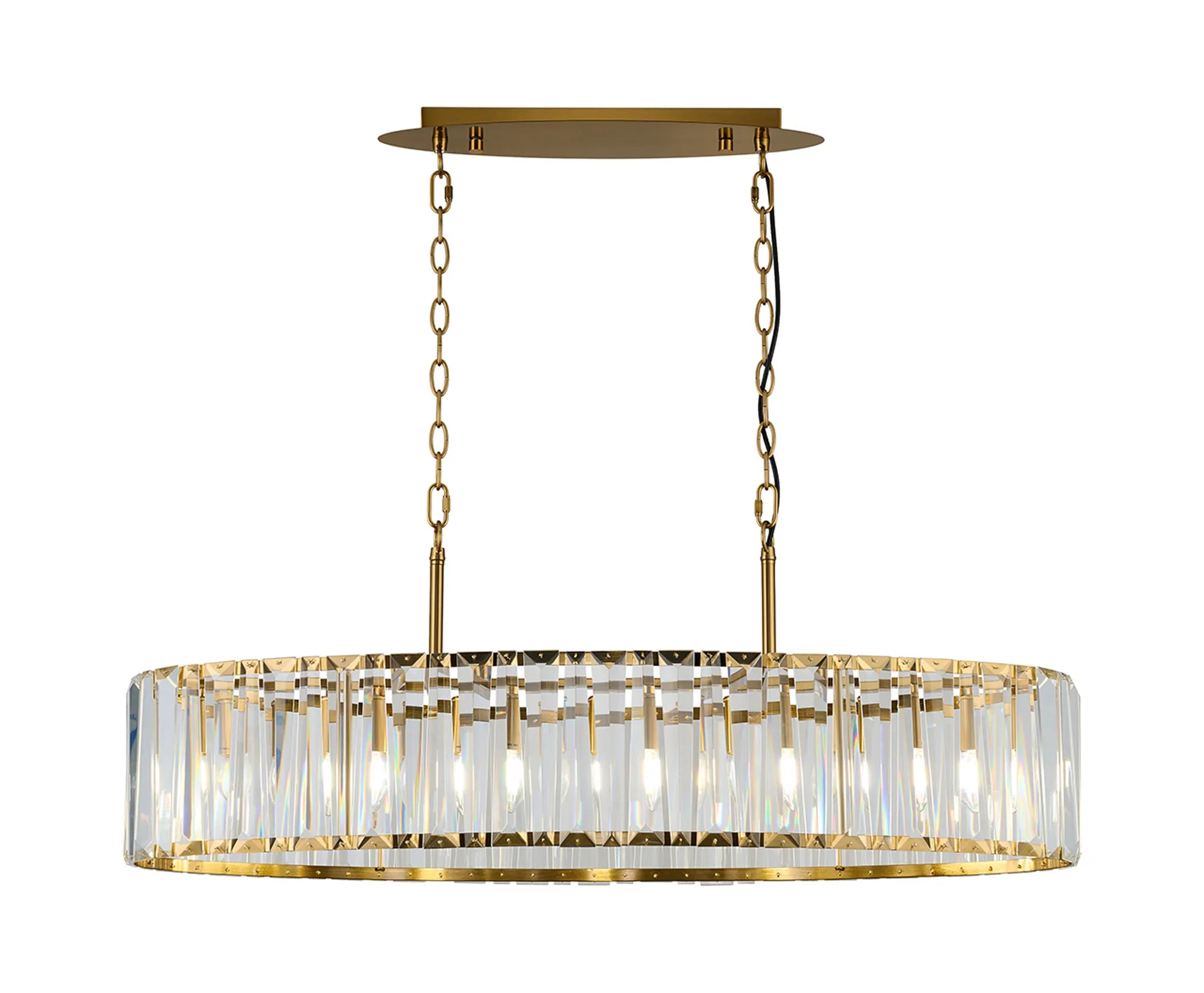 Tudor Crystal Linear Chandelier- Black/ Brass/ Nickel Finishes