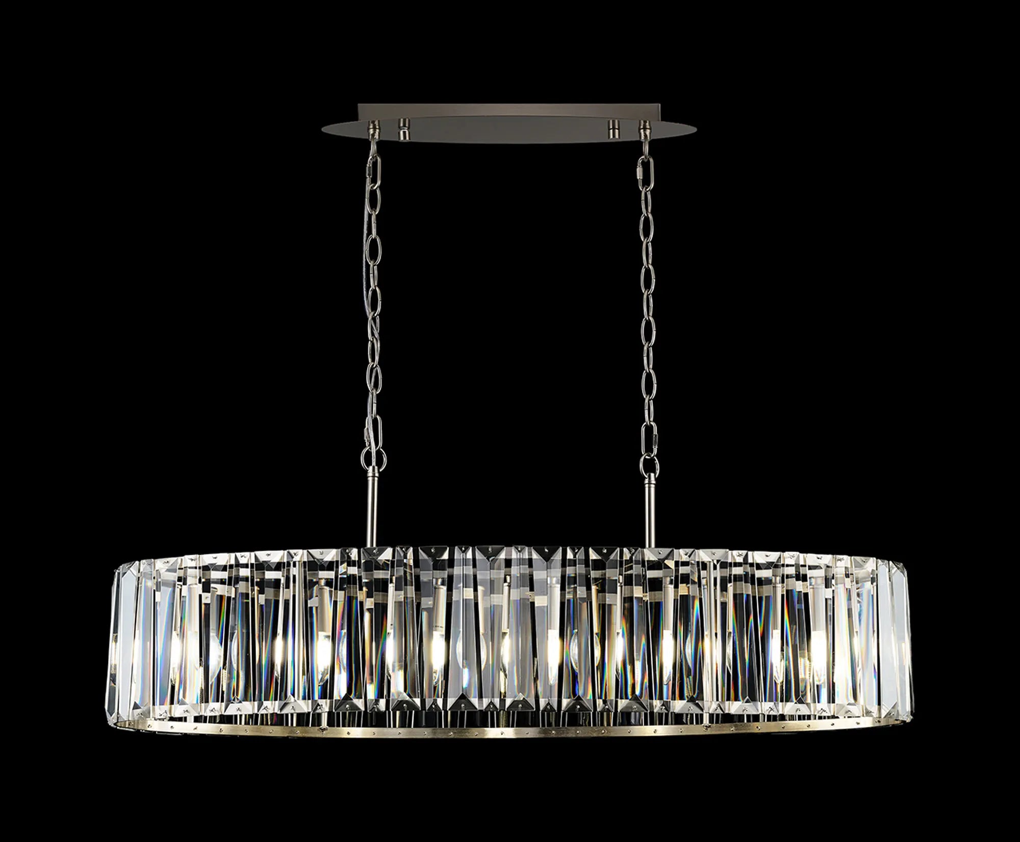 Tudor Crystal Linear Chandelier- Black/ Brass/ Nickel Finishes